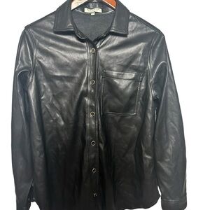 Bagatelle Women’s Black Faux Leather Shirt Jacket Buttoned S Relaxed